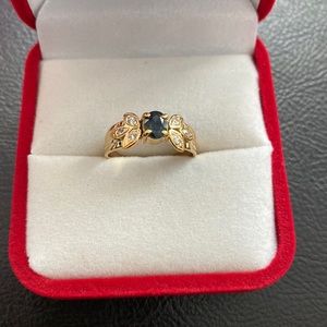 14K Solid Real Yellow Gold Sapphire Women Ring Size 5.75